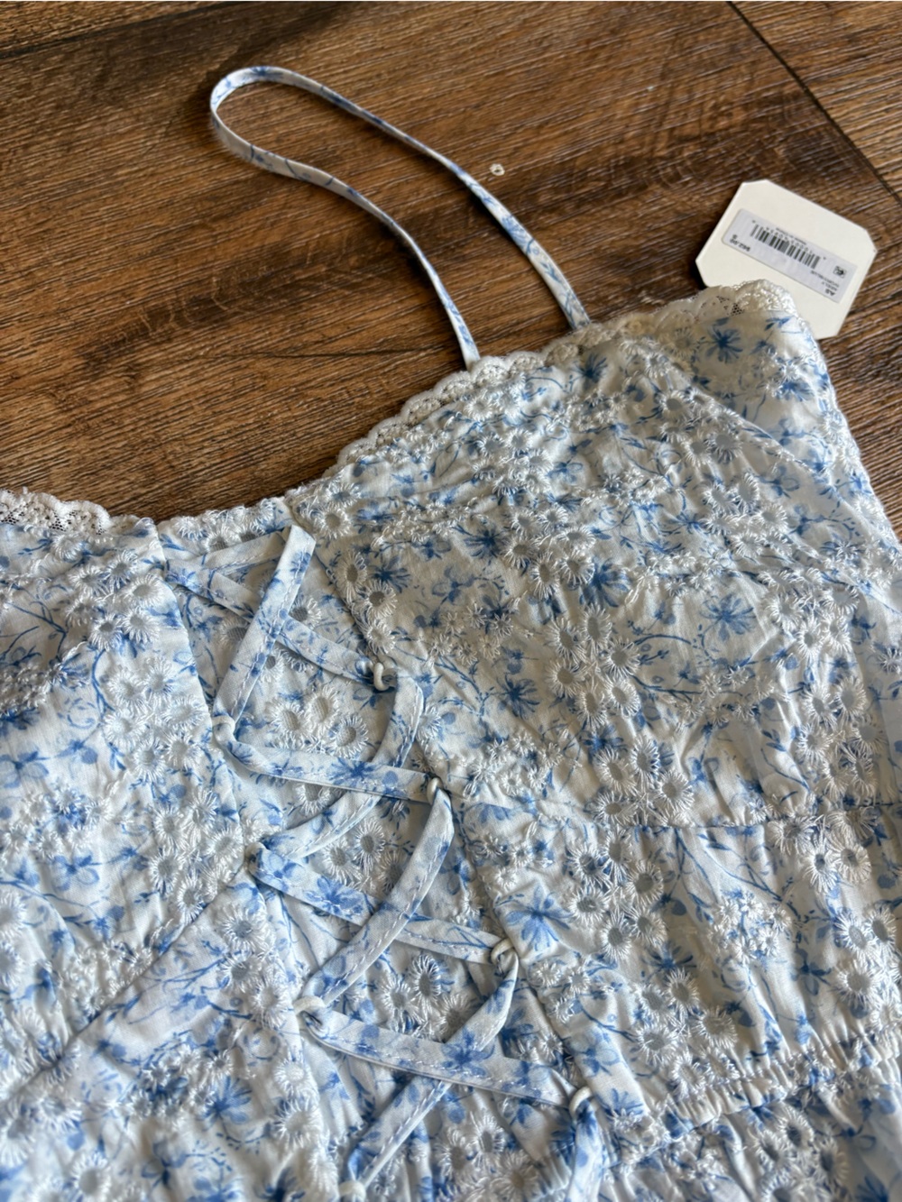 Altar'd State Blue Floral Lace-Up Smocked Peplum Cami - Picture 2 of 4